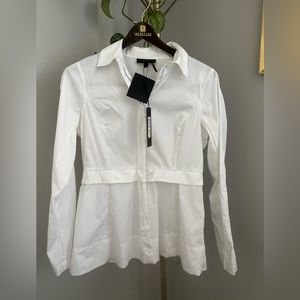 Donna Karan Zip Up White Dress Shirt “Street Scene” NWT ~ Size S